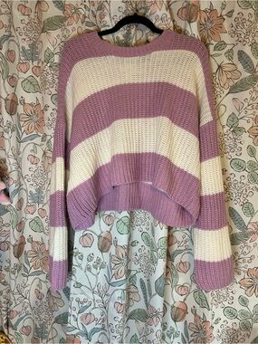 Jessica Simpson Lavender & Cream Striped Crewneck Sweater